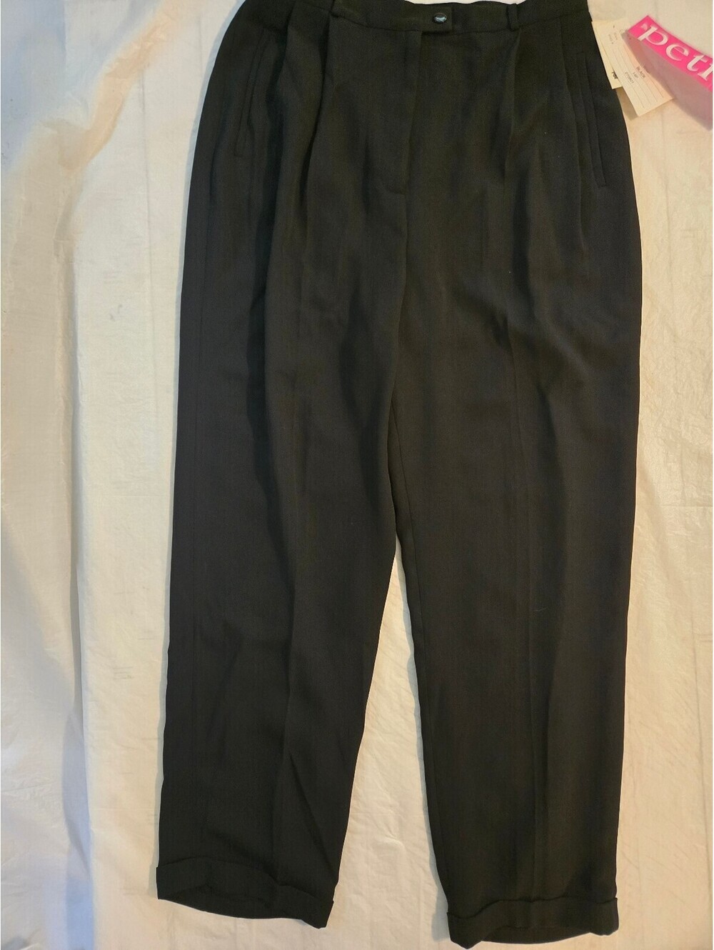 Vintage Chemise International 14P Petite Black‎ Dress Pants NWT Pleated Cuffed